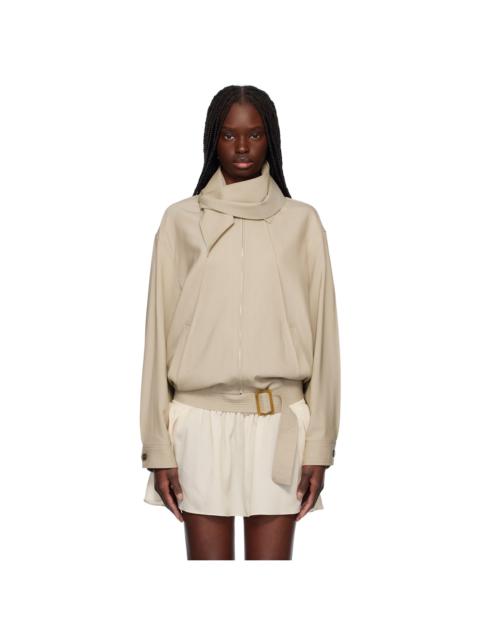 RECTO Beige Scarf Detail Harrington Jacket