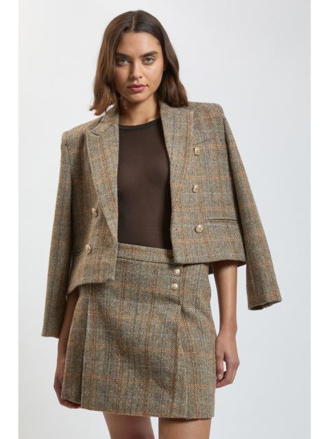 KAREN MILLEN Wool Check Pleat Mini Skirt