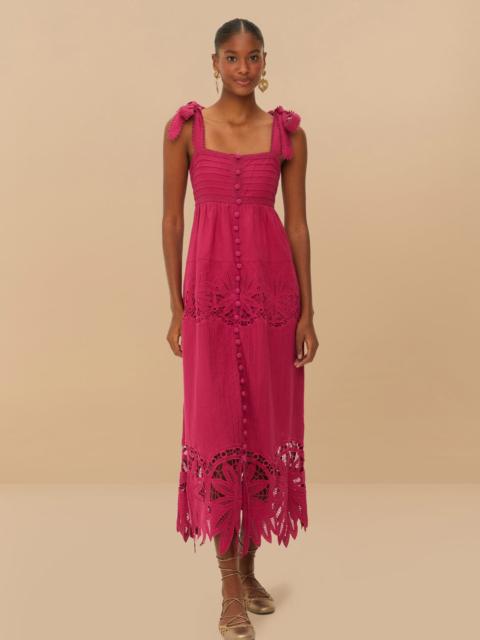 FARM RIO Pink Daisy Embroidered Sleeveless Midi Dress