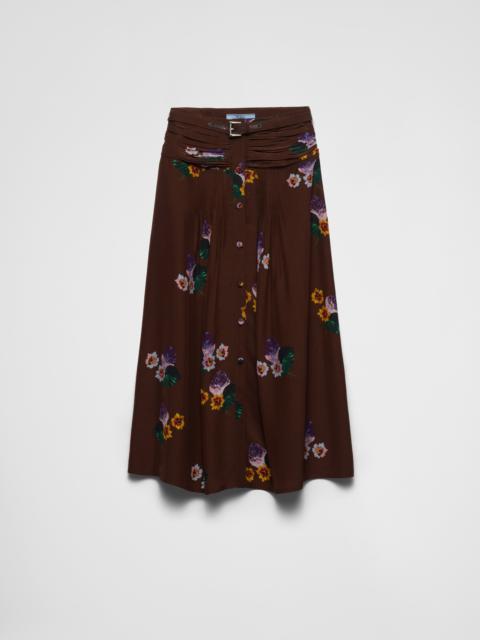 Printed pongee midi-skirt