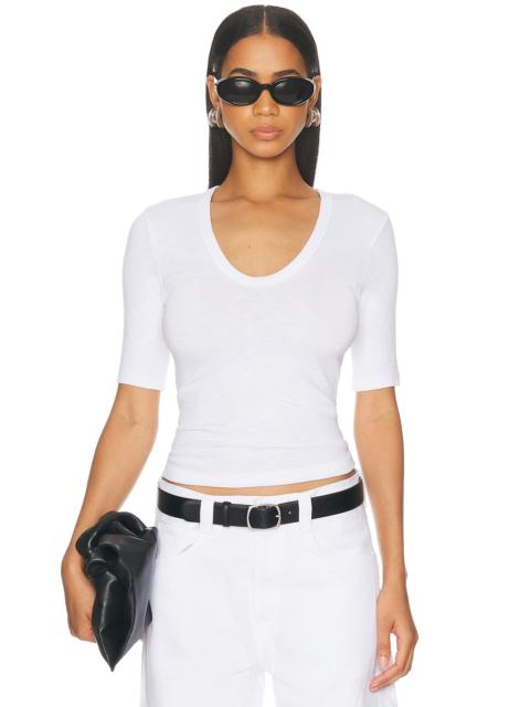 Enza Costa Textured Rib Half Sleeve U Neck Top