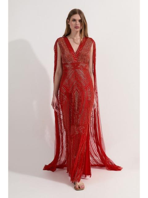 KAREN MILLEN Premium Embellished Caped Maxi Dress
