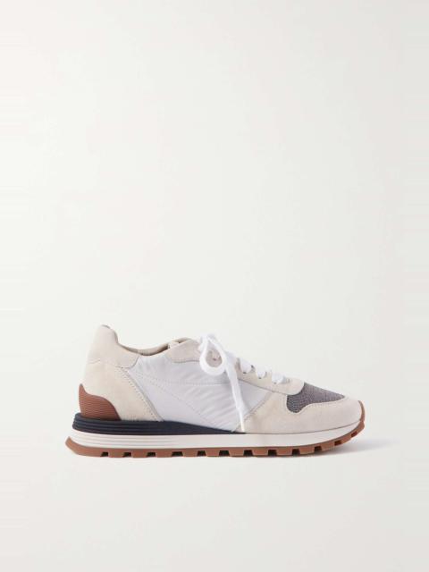 Brunello Cucinelli Bead-embellished nylon and suede sneakers