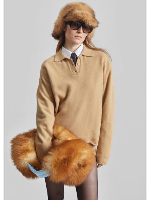 The Frankie Shop Bresica Knit Polo Sweater - Camel