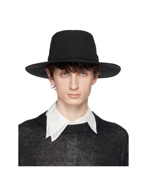 Yohji Yamamoto Black Wool Gabardine Wide Middle Brim Hat