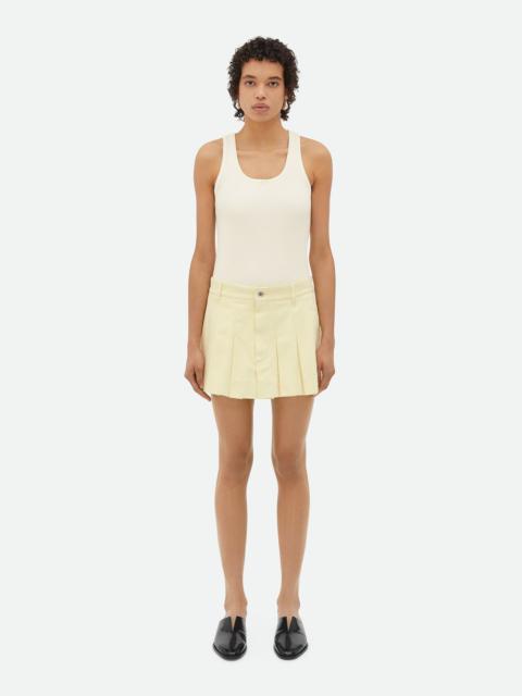 Yellow Wash Denim Pleated Mini Skirt