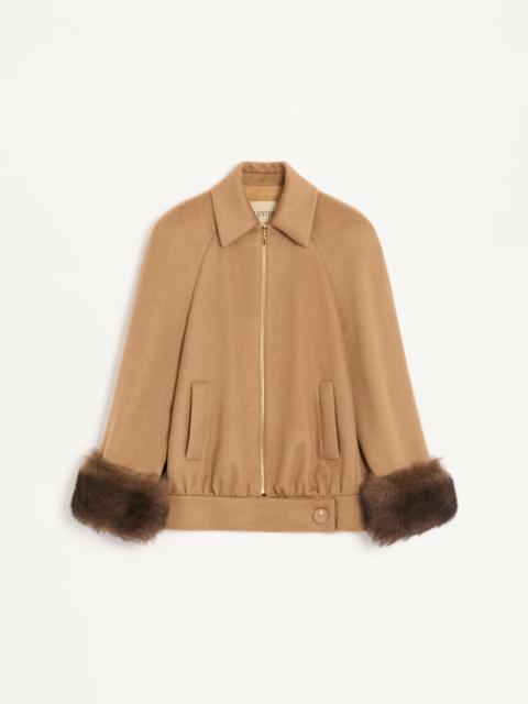 Valentino BABY CAMEL DRAP PEACOAT WITH SHEARLING
