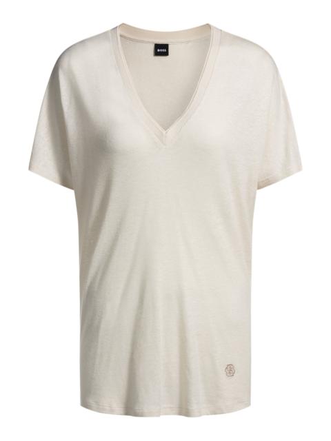 BOSS V-NECK T-SHIRT WITH DOUBLE B MONOGRAM