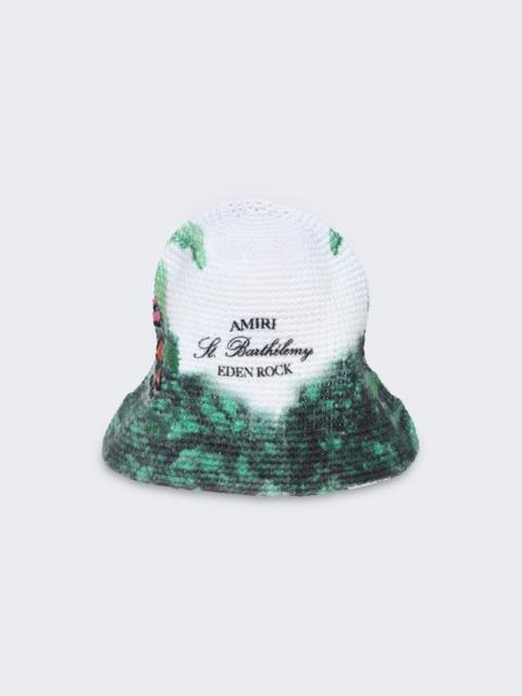 AMIRI Eden Rock Crochet Bucket Hat Green and White