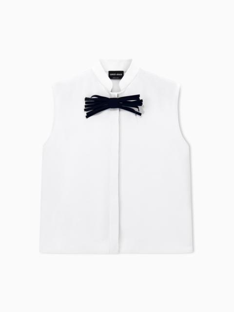 GIORGIO ARMANI SHIRT SLEEVELESS MANDARIN COLLAR SILK CADY DETACHABLE BROOCH
