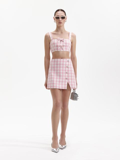 self-portrait Pink Check Boucle Mini Skirt