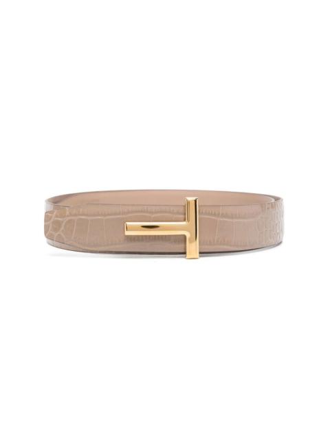 crocodile-embossed shiny leather belt