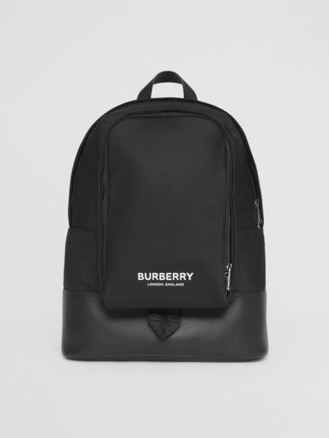 Burberry Large Logo Print Nylon and Leather Backpack