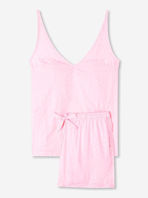 Derek Rose Women's Short Cami Pyjamas Kate 7 Cotton Jacquard Pink