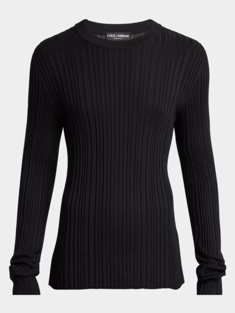 Dolce & Gabbana Men's Silk and Cotton Ribbed Crewneck Sweater