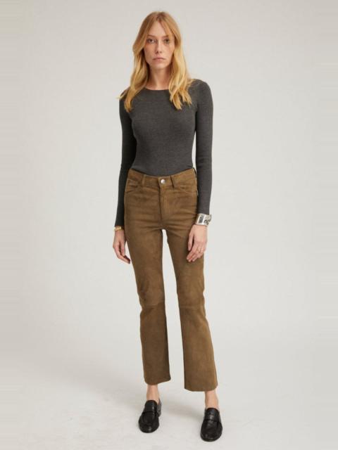 SPRWMN OLIVE SUEDE 5 POCKET ANKLE FLARE PANTS