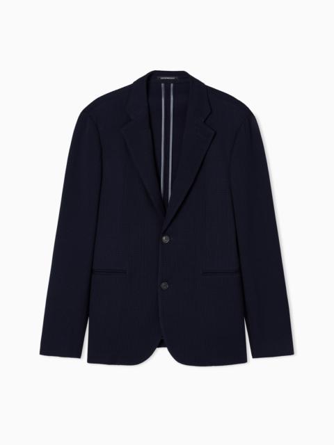 EMPORIO ARMANI SINGLE-BREASTED JACKET IN 3D WAFFLE-EFFECT WOOL JERSEY