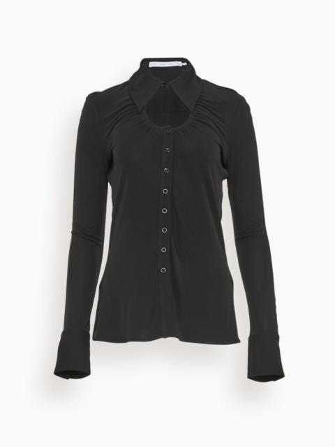 Proenza Schouler Long Sleeve Jersey Button Top in Black