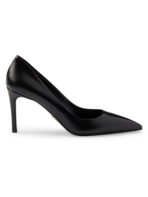 Prada Women's Patent Saffiano 85MM Leather Pumps - Black