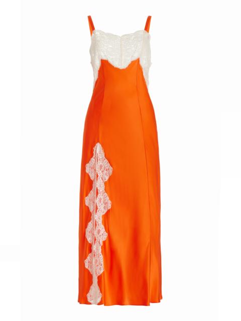 RODARTE Lace-Trimmed Silk Midi Slip Dress orange