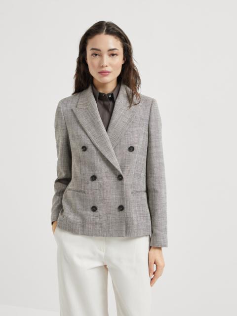 Brunello Cucinelli Silk, linen and cotton chevron blazer with monili