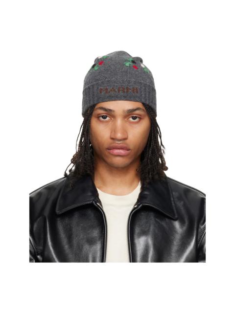 Marni Gray Wool & Cashmere Flower Beanie