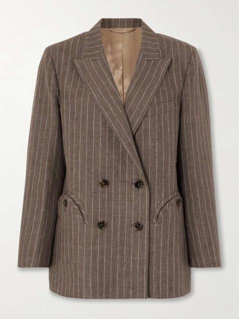 Havana Everynight double-breasted pinstriped linen blazer