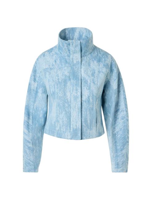 AKRIS Women's Washed Jacquard Denim Stand-Collar Jacket - Sky Blue Denim