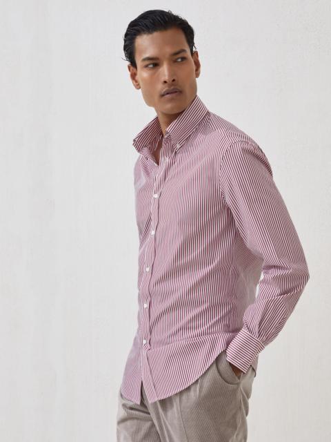 Striped poplin slim fit shirt with button-down collar