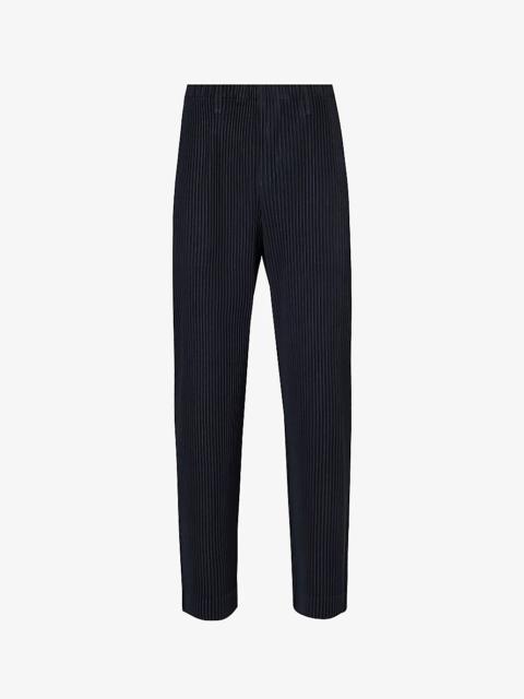 Basic pleated straight-leg regular-fit knitted trousers