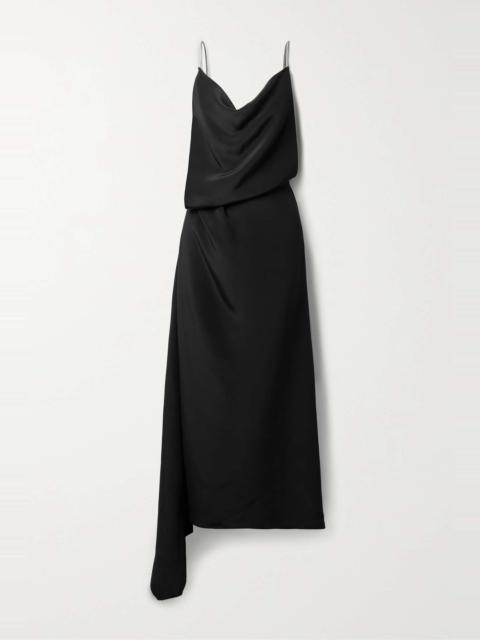 Open-back asymmetric silk crepe de chine maxi dress