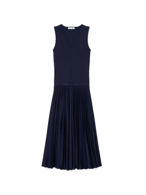 LACOSTE pleated V-neck midi dress