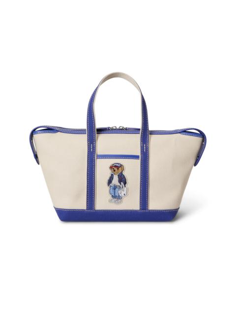 Polo Ralph Lauren Women's Small Spring Bear Canvas Shopper Tote Bag - Ecru And Indigo Sky