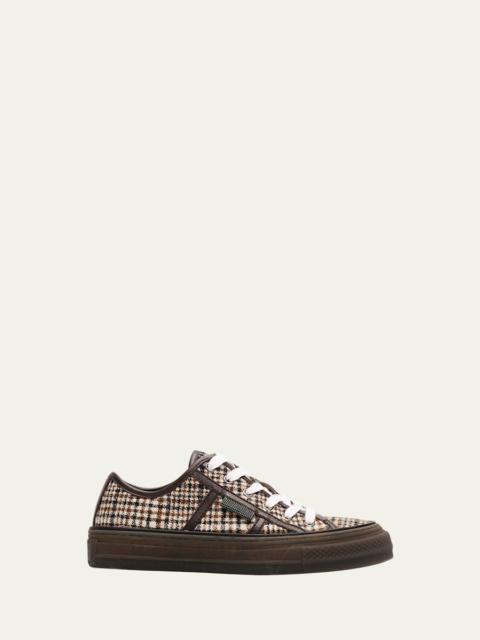 Brunello Cucinelli Tweed Leather-Trim Sneakers