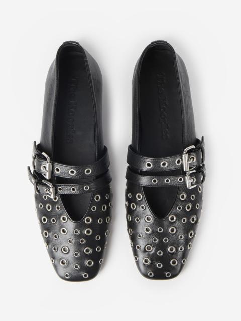 The Kooples BLACK LEATHER STUDDED BALLET FLATS