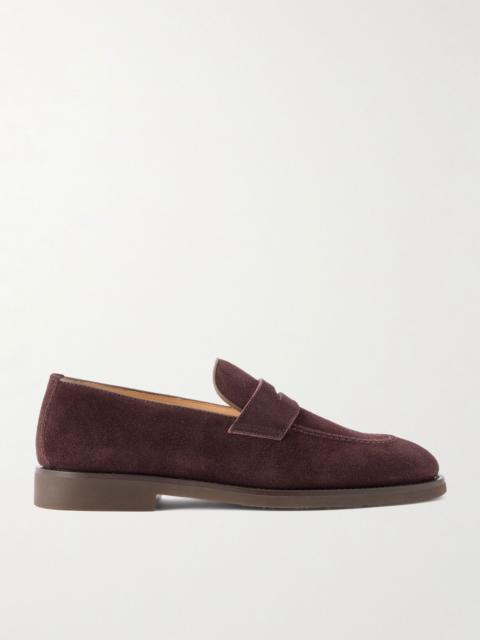 Brunello Cucinelli Waxed-Suede Penny Loafers Burgundy