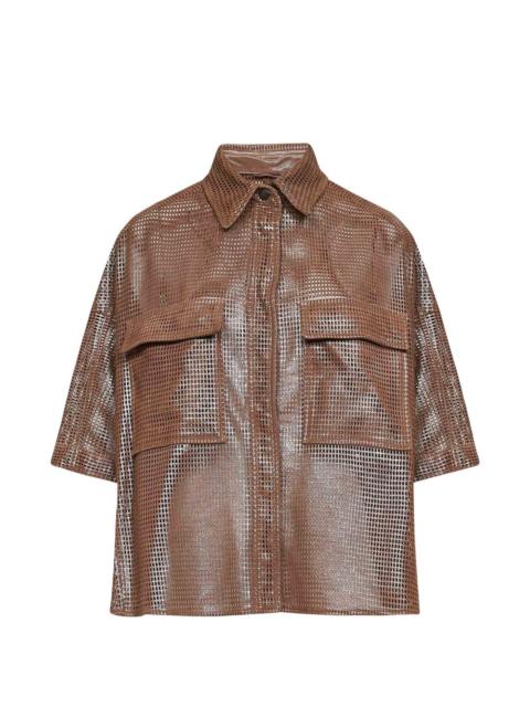 Brunello Cucinelli metallic net leather shirt