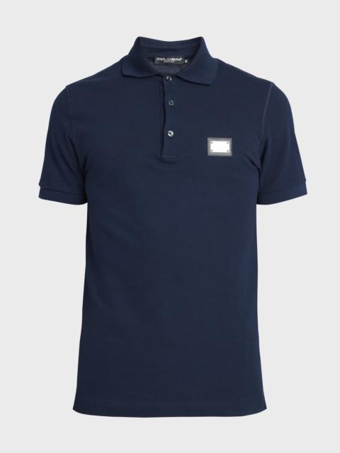 Men's Basic Polo Shirt with Logo Plaque