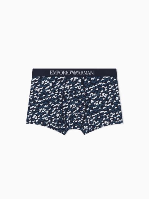 EMPORIO ARMANI BOXER BRIEFS IN AN ALL-OVER LOGO PRINT JERSEY