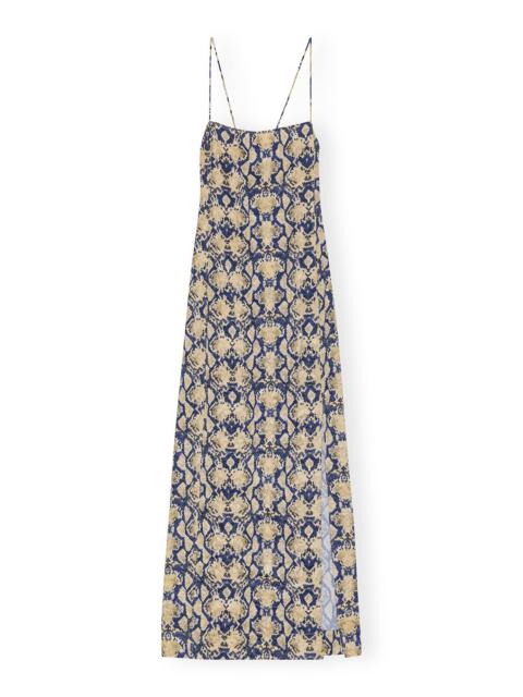 SNAKE PRINTED CRINKLED SATIN MIDI SLIP DRESS