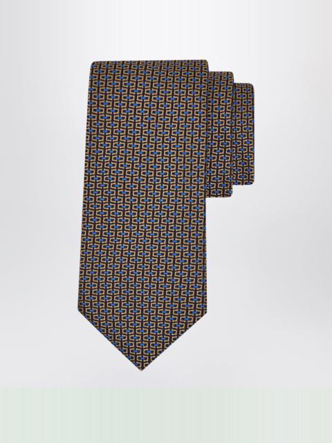 FERRAGAMO Gold/Blue Gancini Jacquard Tie