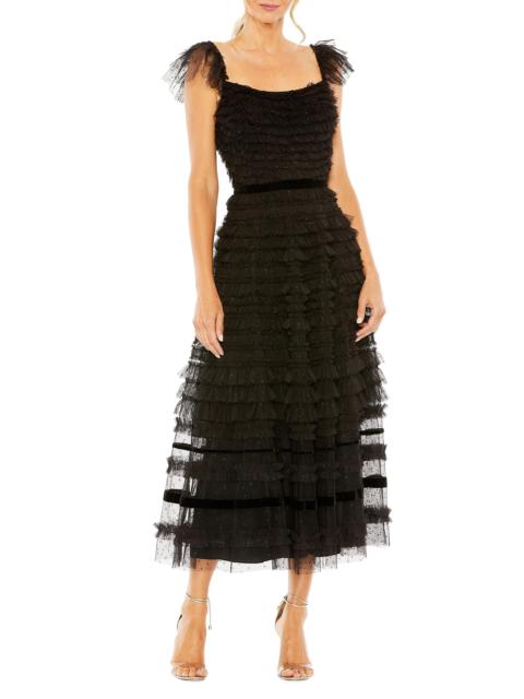 MAC DUGGAL Women's Flutter-Sleeve Tiered Ruffle Gown - Black