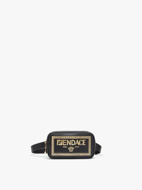 FENDI Fendace Printed black leather  Logo bag