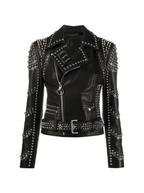 PHILIPP PLEIN pierced biker jacket