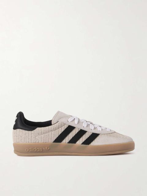 adidas Originals Gazelle Indoor suede, grosgrain and leather-trimmed raffia sneakers
