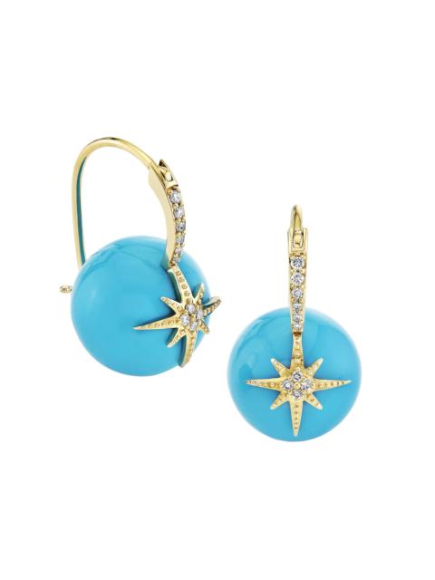 SYDNEY EVAN Women's Overboard 14K Yellow Gold, Turquoise & 0.09 TCW Diamond Drop Earrings - Turquoise