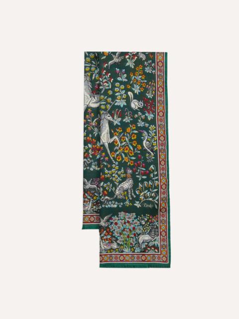 Drake's Green Forest Animals Print Wool-Silk Scarf
