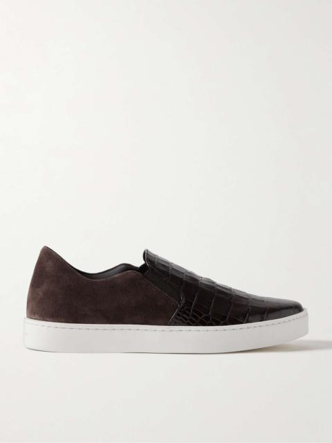 Manolo Blahnik Nadores Suede and Croc-Effect Leather Slip-On Sneakers
