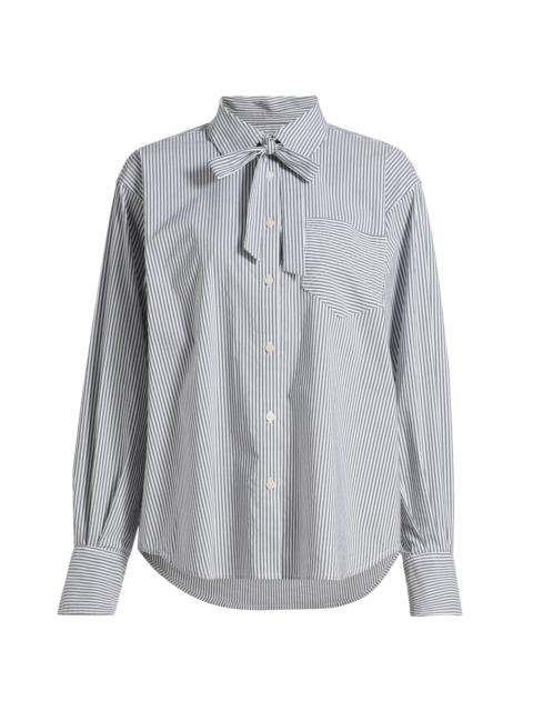 DEREK LAM 10 CROSBY Women's Edeline Striped Poplin Tieneck Shirt - Grey White