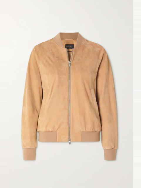 Loro Piana Ribbed cashmere-trimmed suede bomber jacket